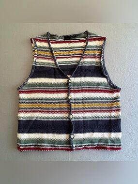 Vintage Structure Sweater Vest Mens L Aztec Green Blue Yellow Red Striped  Boho
